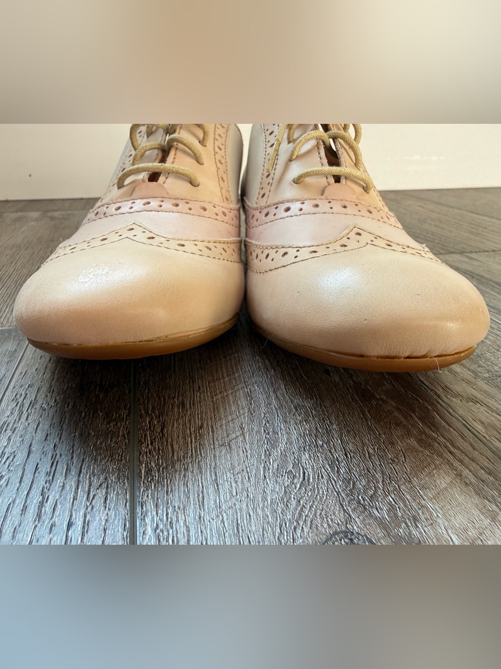 Born Two-Tone Leather Wingtip Oxfords in Blush and Cream - Picture 7 of 11